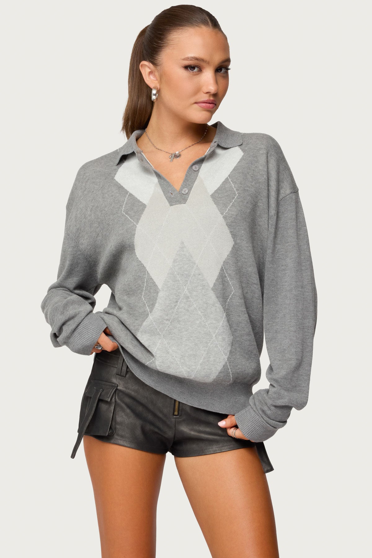 Kati Argyle Oversized Polo Sweater
