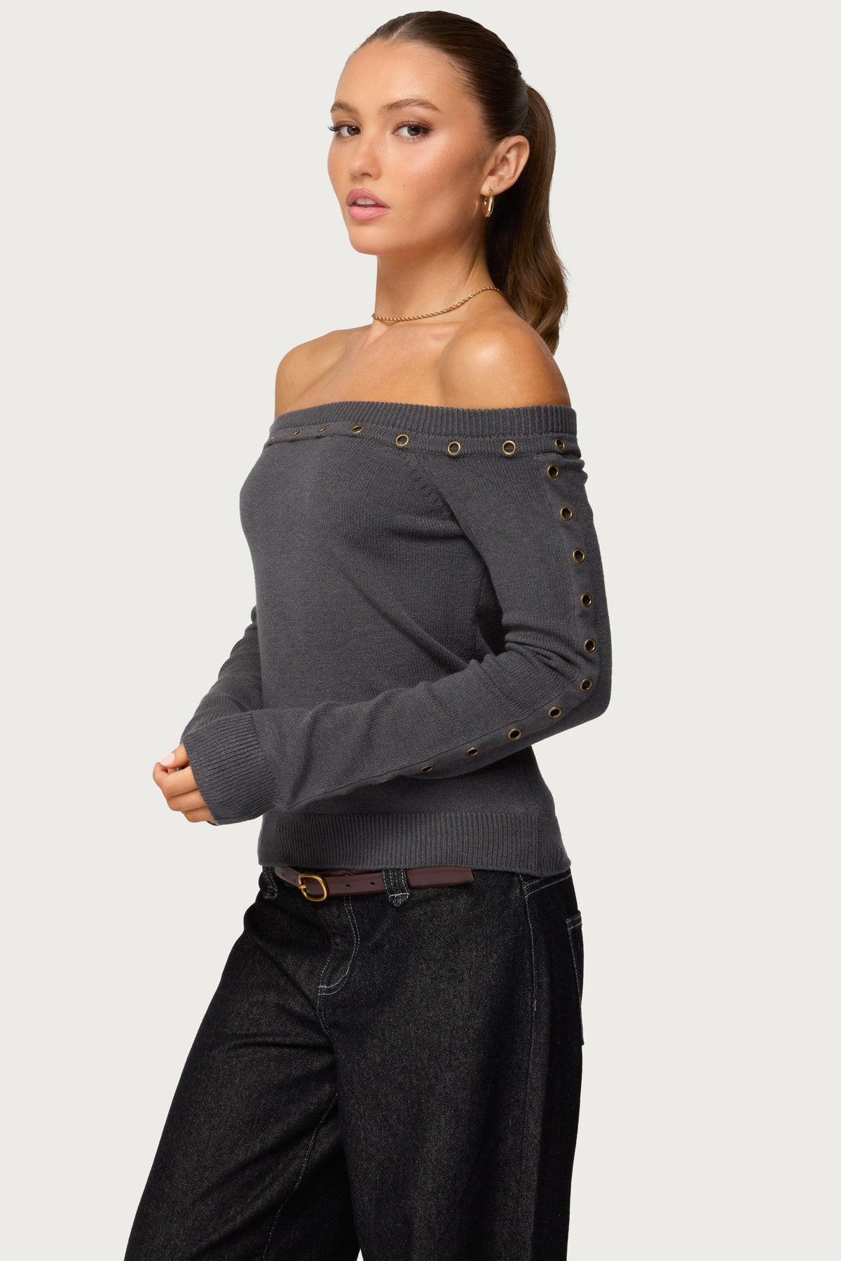 Morgen Grommet Off Shoulder Knit Top