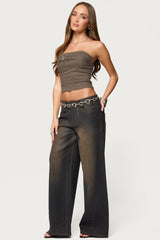 Nadiya Twill Belted Strapless Top
