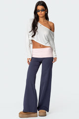 Wide Leg Contrast Foldover Trousers
