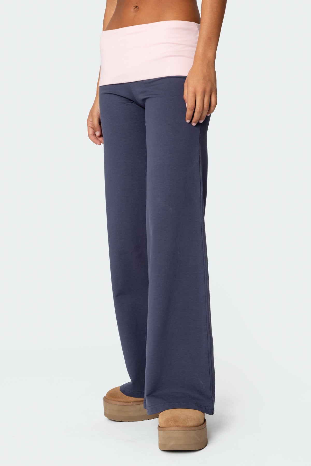 Wide Leg Contrast Foldover Trousers