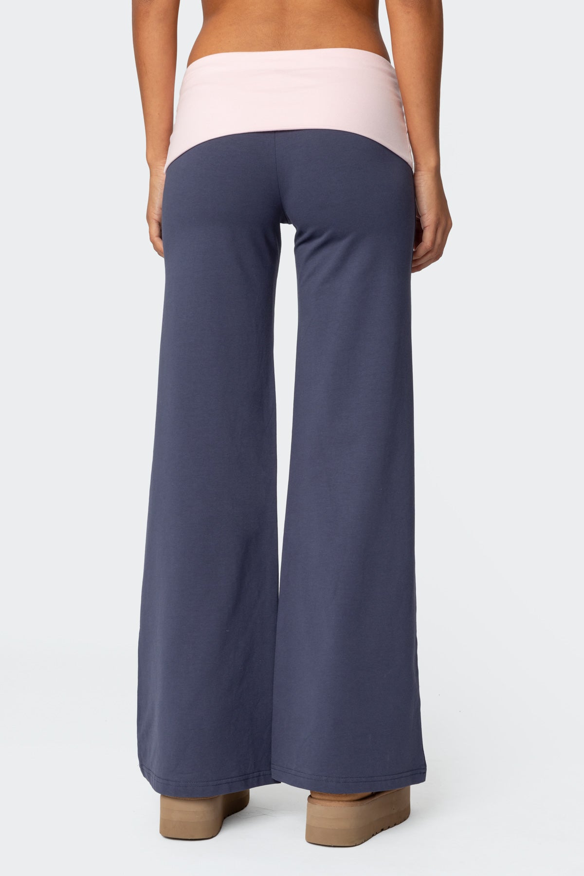 Wide Leg Contrast Foldover Trousers
