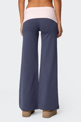 Wide Leg Contrast Foldover Trousers