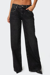 Quincy Studded Low Rise Baggy Jeans