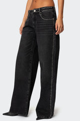 Quincy Studded Low Rise Baggy Jeans