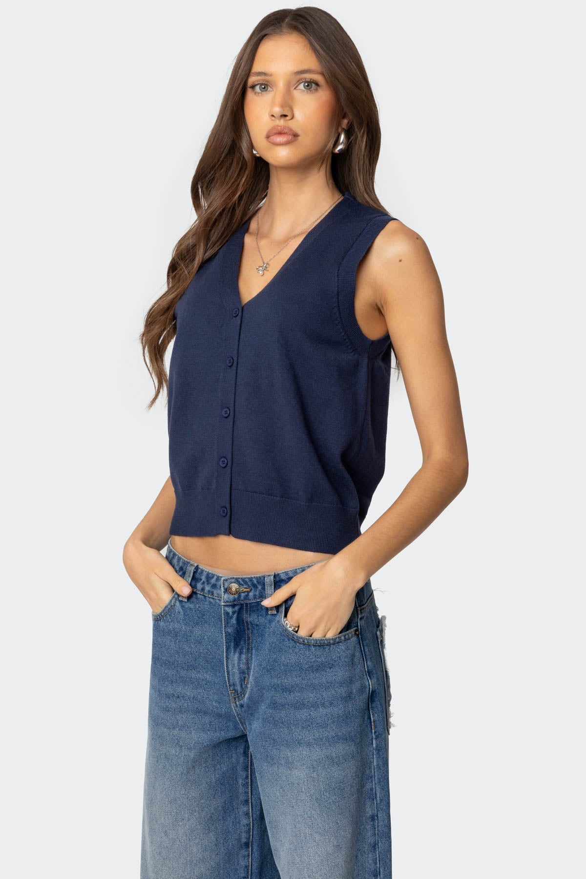 Cam Button Up Knit Tank Top