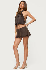 Dorah Satin Effect Bubble Halter Top