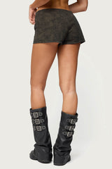 Taia Distressed Faux Leather Micro Shorts
