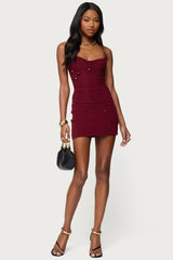 Faux Crystal Backless Mesh Mini Dress