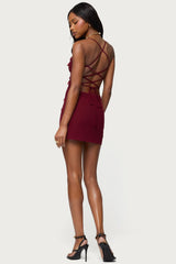 Faux Crystal Backless Mesh Mini Dress