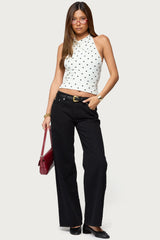 Raiya Polka Dot Backless Halter Top