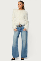 Aleandra Fringed Faux Feather Jacket