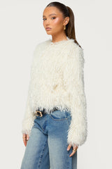 Aleandra Fringed Faux Feather Jacket
