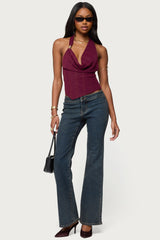 Mimi Asymmetric Textured Mesh Halter Top