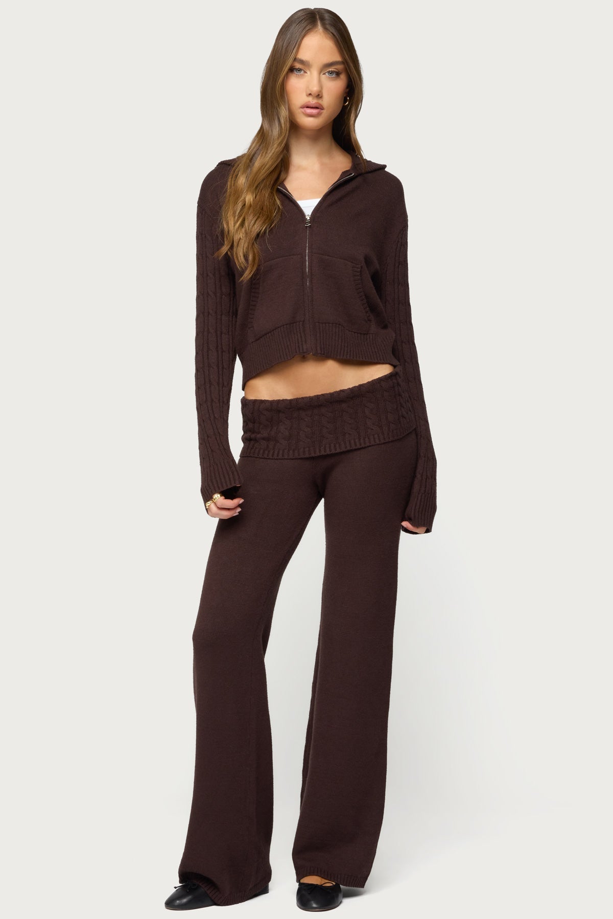 Lula Cable Knit Foldover Trousers