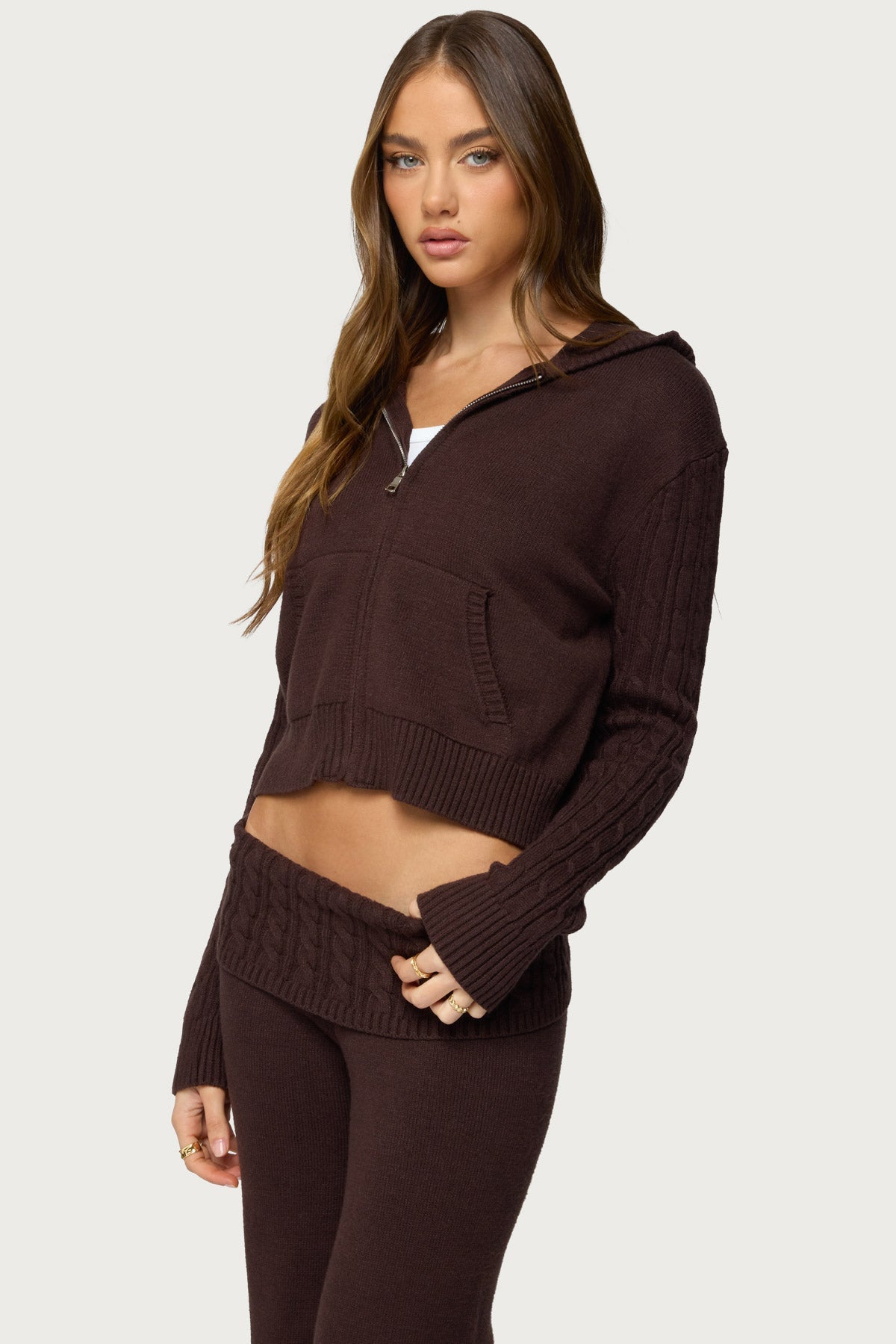 Lula Cable Knit Zip Up Hoodie
