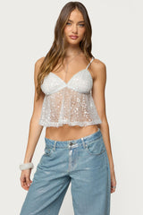 Sheer Sequin Babydoll Tank Top