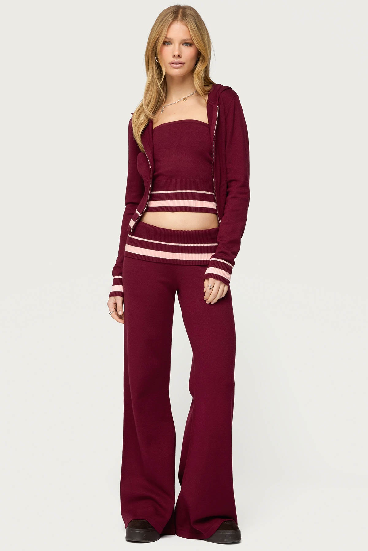 Kaliya Stripey Knit Zip Up Hoodie