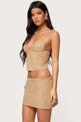 Jenny Beaded Mesh Boned Top