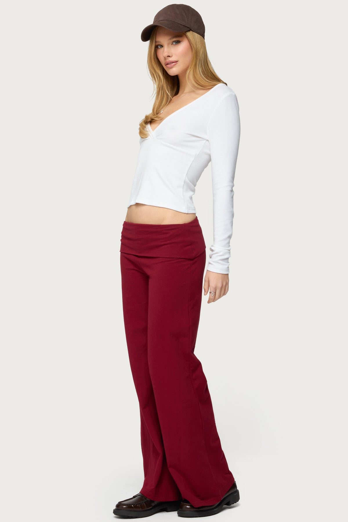 Petite Wide Leg Foldover Trousers
