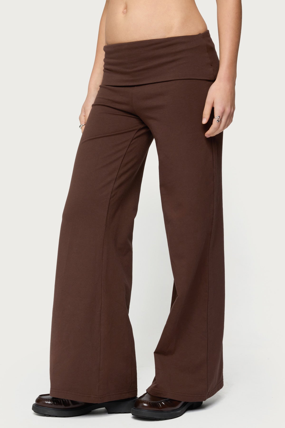Petite Wide Leg Fold Over Trousers