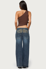 1980 Leopard Patch Low Rise Baggy Jeans