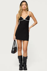 Laurah Contrast V Neck Mini Dress