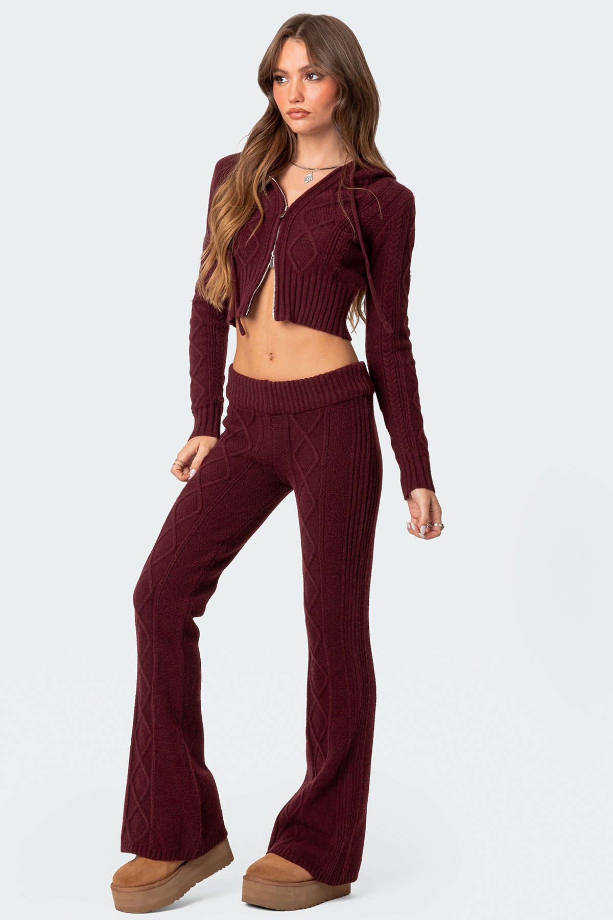 Ray Cable Knit Flared Trousers