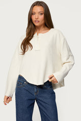Alisia Oversized Waffle Henley Top