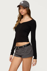 Larna V Neck Ribbed T Shirt