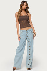 Zolah Lace Straight Neck Halter Top