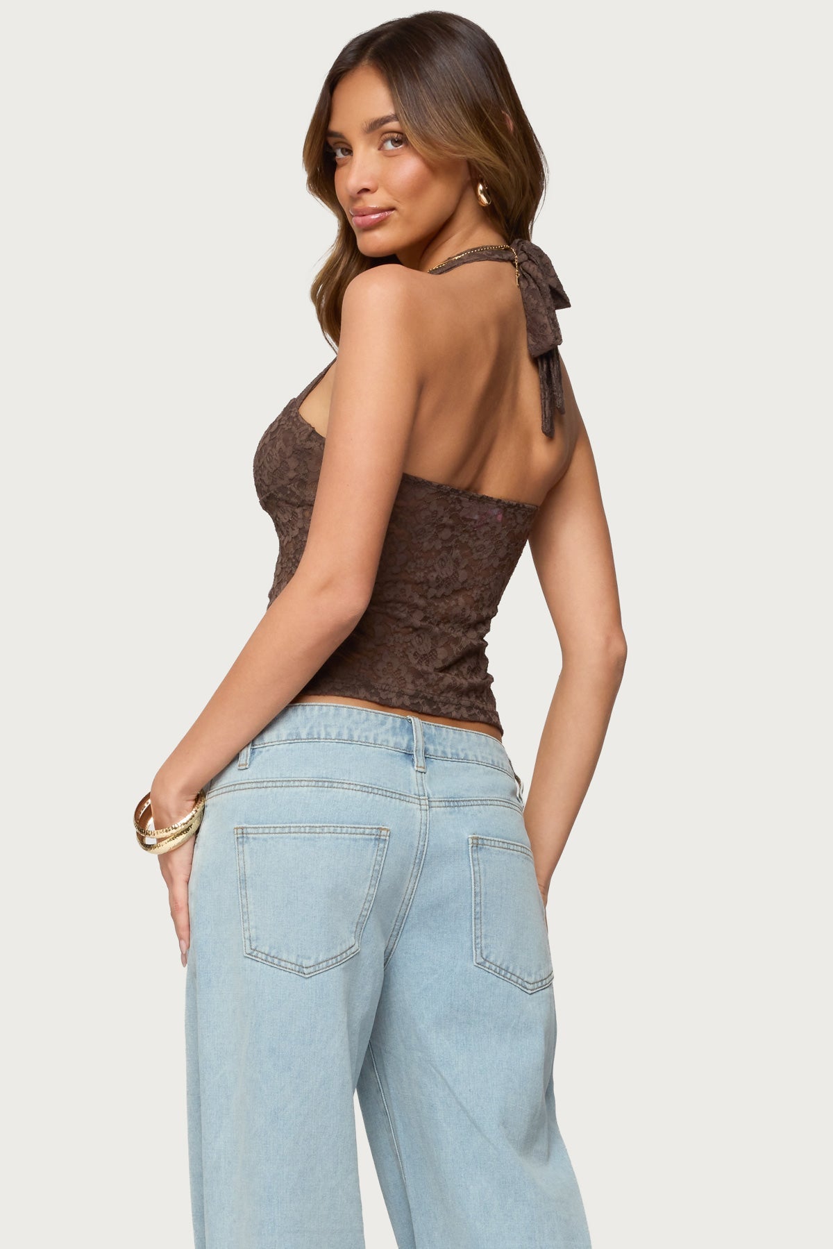 Zolah Lace Straight Neck Halter Top