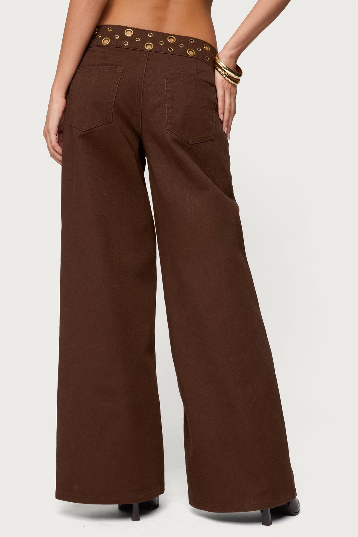 Mixed Grommet Low Rise Wide Leg Jeans