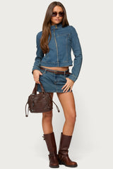 Josiee Stretchy Denim Moto Jacket