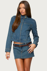 Josiee Stretchy Denim Moto Jacket