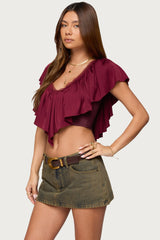 Deena Ruffled V Neck Top