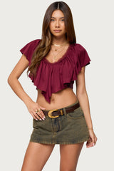 Deena Ruffled V Neck Top