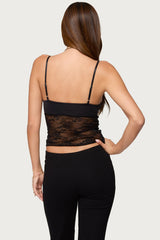 Damarie Cutout Ruched Sheer Lace Top