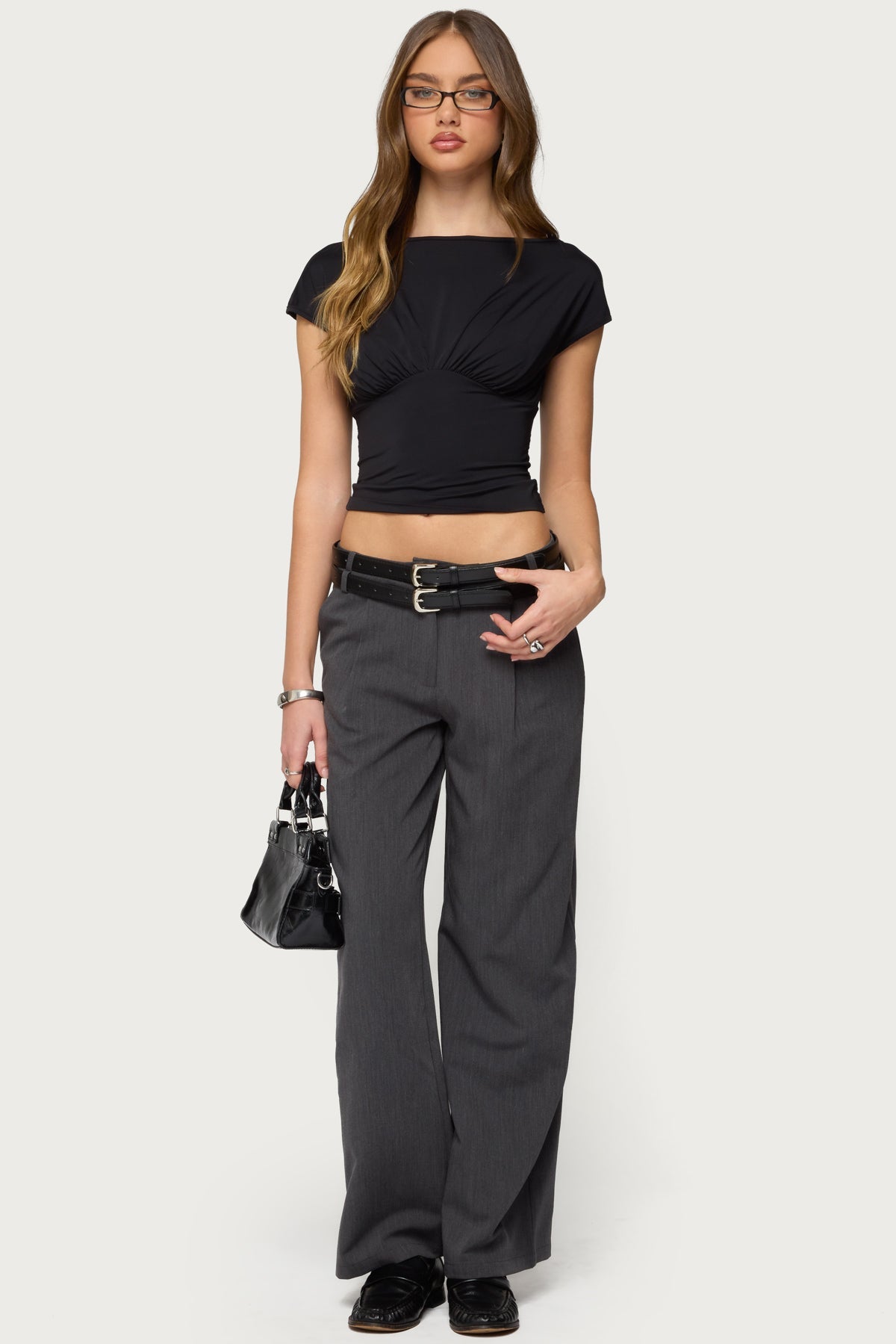 Andy Double Belt Straight Leg Tailored Pants