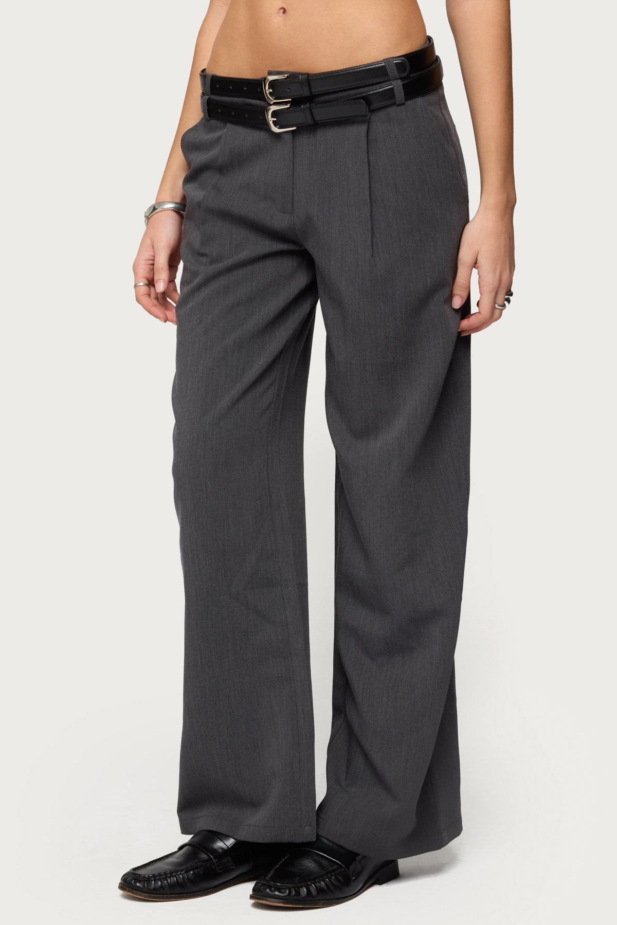 Andy Double Belt Straight Leg Tailored Pants