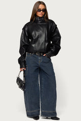 Jaicee High Neck Oversized Faux Leather Jacket