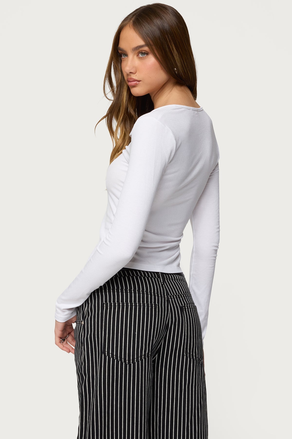 Jaelyn Ribbed Henley T Shirt