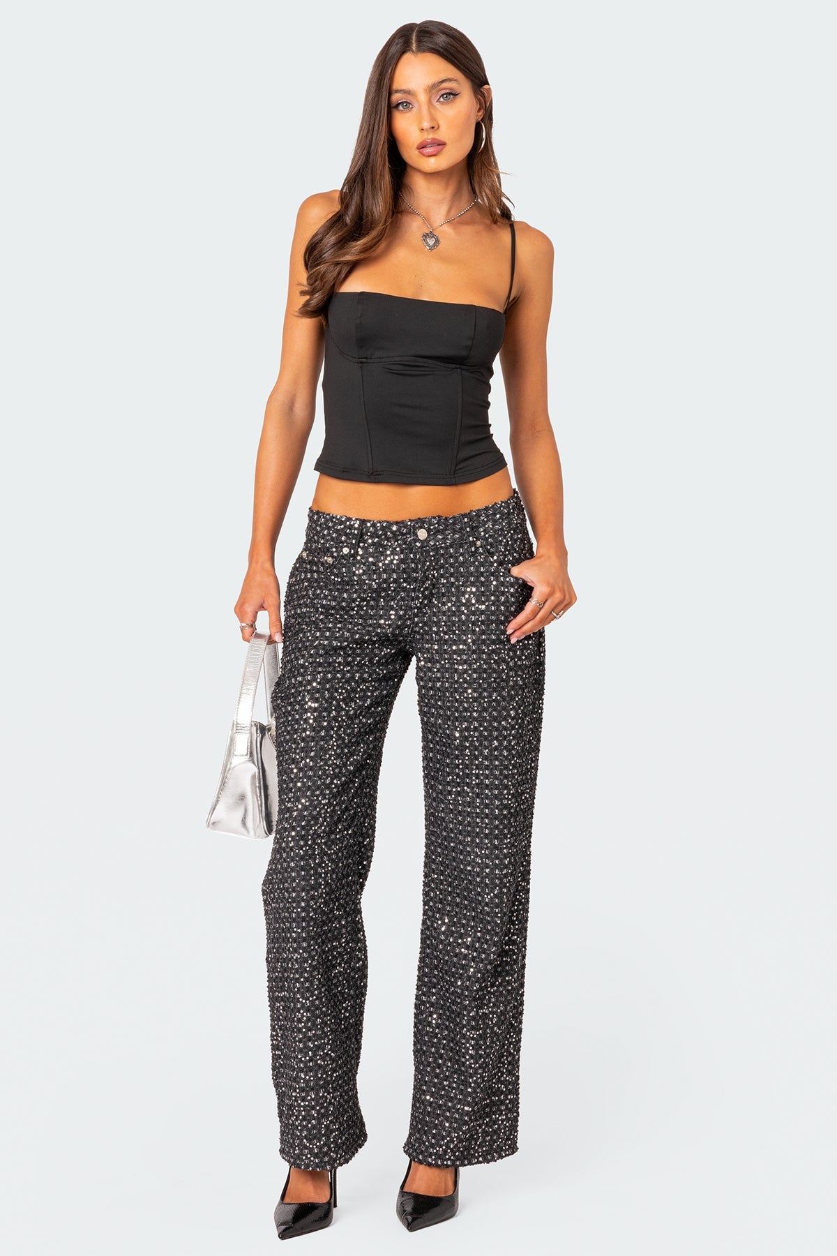 Nyah Sequin Low Rise Wide Leg Jeans