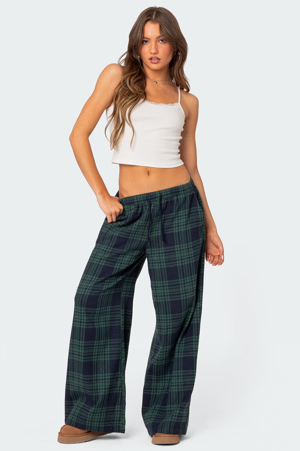 Lounge Around Plaid Wide Leg Trousers