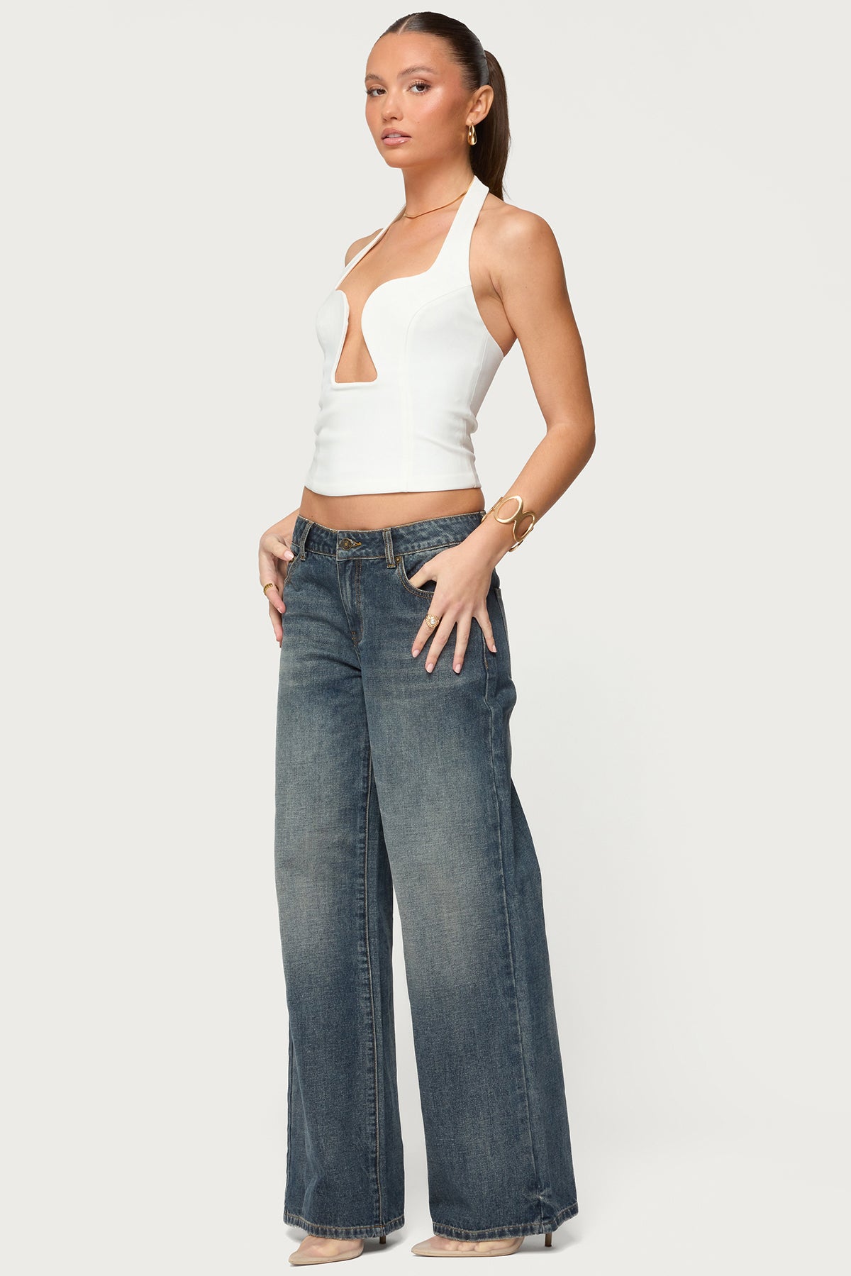 Stassy Abstract Cutout Halter Top