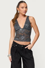 Isabela Sequin Sheer Lace Tank Top