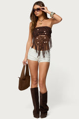 Handkerchief Backless Crochet Fringed Top