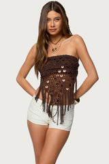 Handkerchief Backless Crochet Fringed Top