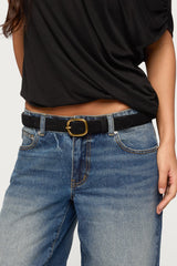 Oval Buckle Faux Suede Belt