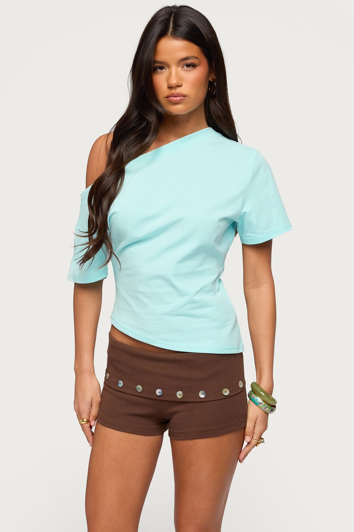 Mariee Asymmetric Off Shoulder T Shirt